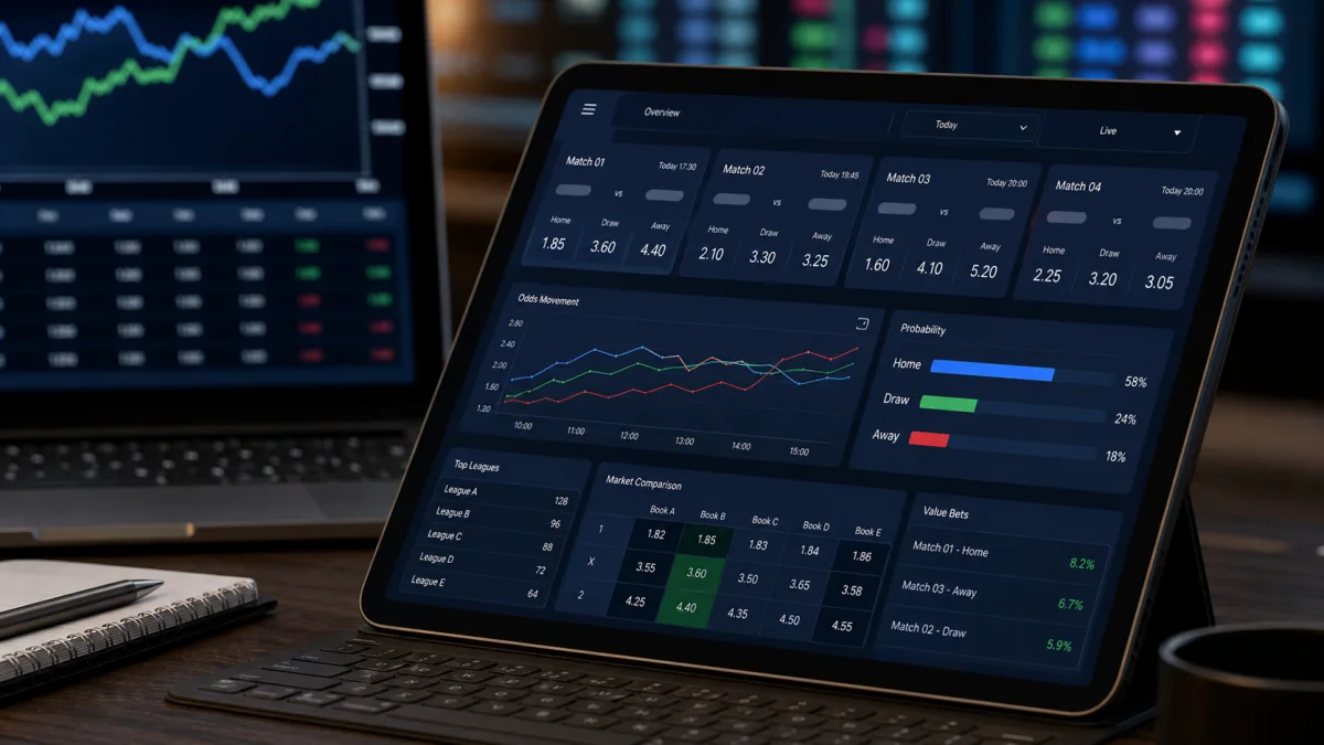Painel de odds e cotações com gráficos de comparação de apostas